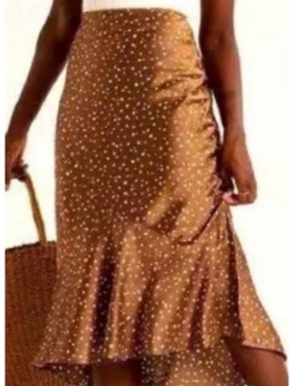 Abercrombie & fitch polka dot satin midi slip skirt fall rust brown aysmetrical